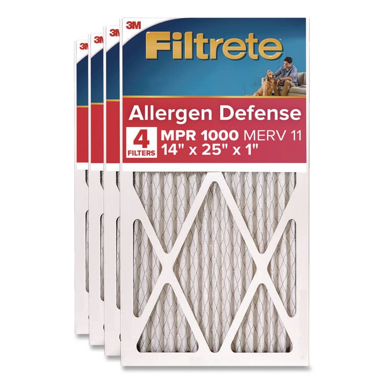 3M/COMMERCIAL TAPE DIV. Allergen Defense Air Filter, MERV 11, MPR 1000, 14 x 25, 4/Carton (MMM98044CA)