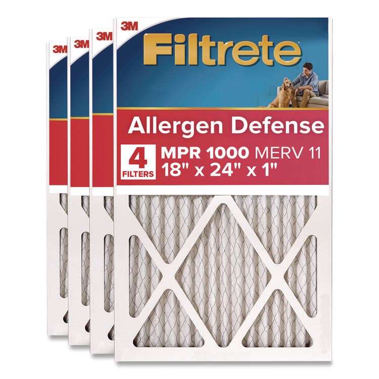 3M/COMMERCIAL TAPE DIV. Allergen Defense Air Filter, MERV 11, MPR 1000, 18 x 24, 4/Carton (MMM98214CA)