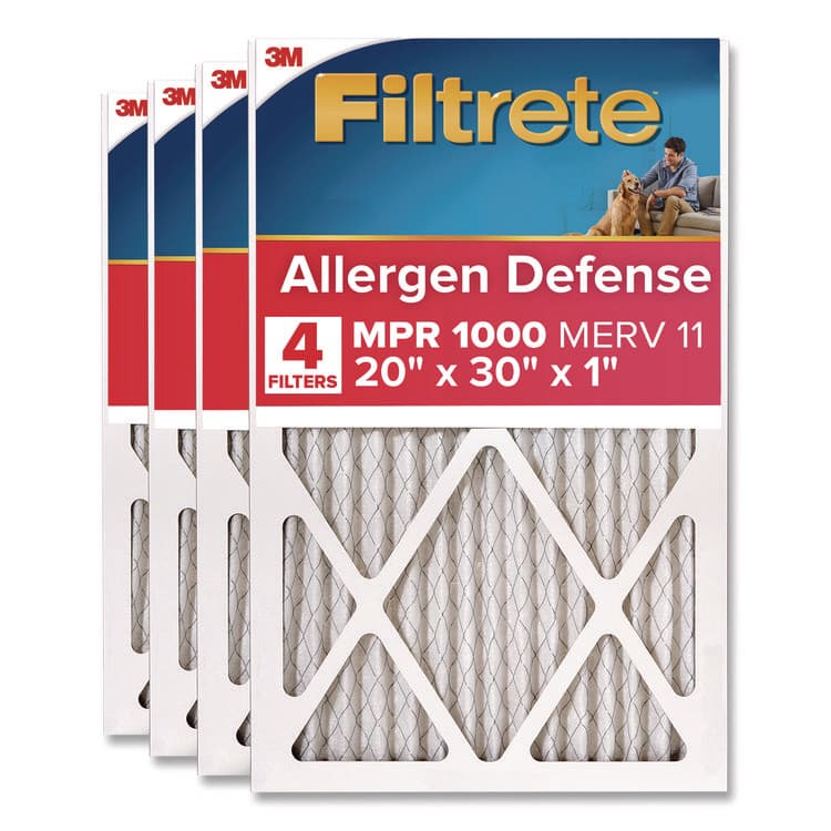 3M/COMMERCIAL TAPE DIV. Allergen Defense Air Filter, MERV 11, MPR 1000, 20 x 30, 4/Carton (MMM98224CA)