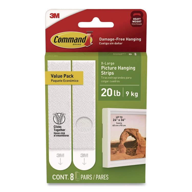 3M/COMMERCIAL TAPE DIV. Damage-Free Hanging Picture Hanging Strip Pairs, Holds up to 5 lb, 8/Pack (MMM172178ES)