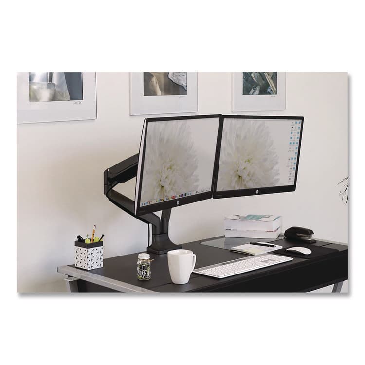 MOUNT-IT! Dual Monitor Gas-Spring Mounting Arm, For 13" to 32" Monitors, 360 Degree Rotation, +/-45 Degree Tilt, Black, Supports 20 lb (MNIMI1772BLACK) thumbnail 2