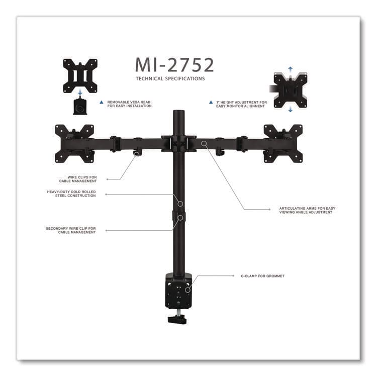 MOUNT-IT! Full Motion Dual Monitor Desktop Mount, For 17" to 27" Monitors, 360 Degree Rotation, +/-90 Degree Tilt, Black, Supports 22lb (MNIMI2752) thumbnail 3