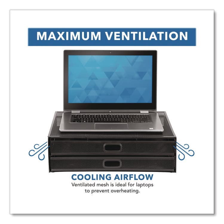 MOUNT-IT! Metal Mesh Monitor Stand with Storage Drawers, For Up to 32" Monitors, 15.8" x 11.8" x 4.7", Black, Supports 30 lb (MNIMI7365) thumbnail 4