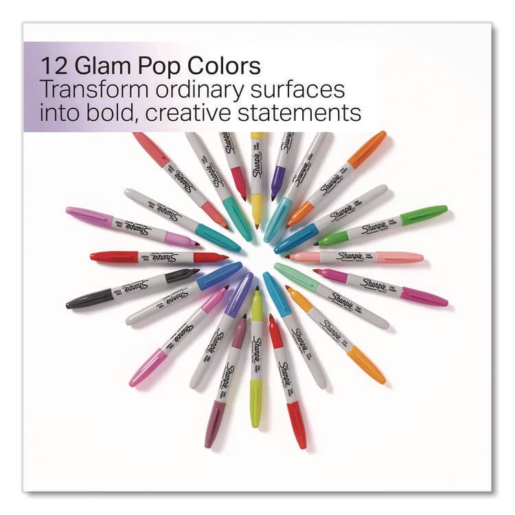 SANFORD Glam Pop Permanent Markers, Fine Bullet Tip, Assorted Colors, 12/Pack (SAN2185226) thumbnail 3