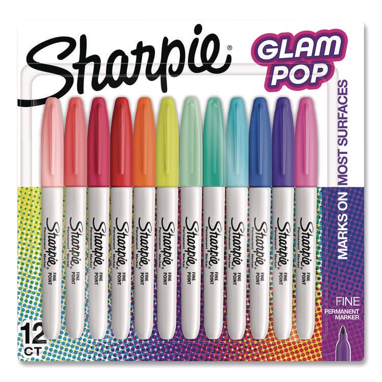 SANFORD Glam Pop Permanent Markers, Fine Bullet Tip, Assorted Colors, 12/Pack (SAN2185226)