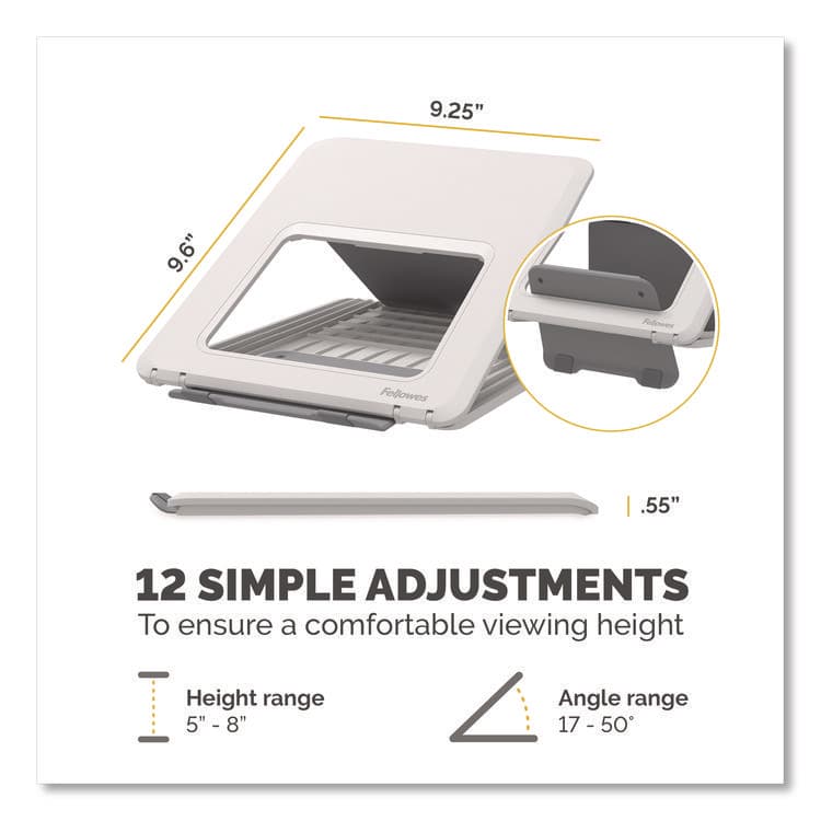 FELLOWES MFG. CO. Breyta Laptop Stand, 9.25" x 10.55" x 0.55" - 8", White, Supports Up to 8.8 lbs (FEL100098501) thumbnail 4