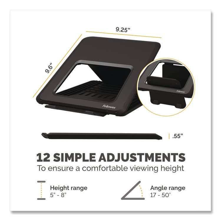 FELLOWES MFG. CO. Breyta Laptop Stand, 9.25" x 10.55" x 0.55" to 8", Black, Supports Up to 8.8 lbs. (FEL100098500) thumbnail 4