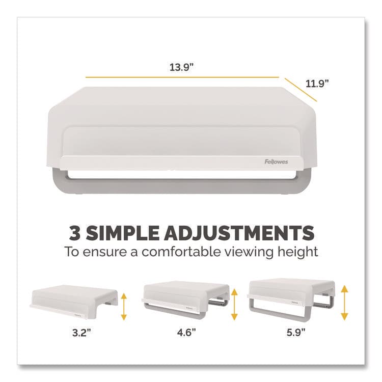 FELLOWES MFG. CO. Breyta Monitor Stand, 13.94" x 11.97" x 3.25" to 6", White, Supports 33 lbs (FEL100098565) thumbnail 4