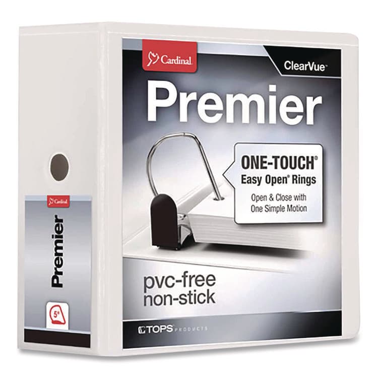 CARDINAL BRANDS . Premier Easy Open ClearVue Locking Slant-D Ring Binder, 3 Rings, 5" Capacity, 11 x 8.5, White (CRD10350)