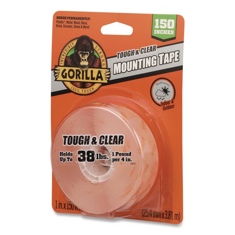 GORILLA GLUE COMPANY Tough and Clear Double-Sided Mounting Tape, Permanent, Holds Up to 0.25 lb/1 sq in, 1" x 12.5 ft, Clear (GOR6036002) thumbnail 2