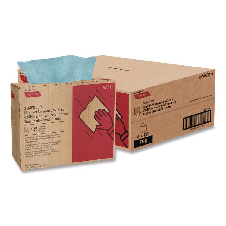 CASCADES TISSUE GROUP Tuff-Job S700 High Performance Wipers, Blue, 9.75 x 16.75, 125/Box, 6 Boxes/Carton (CSDW711)