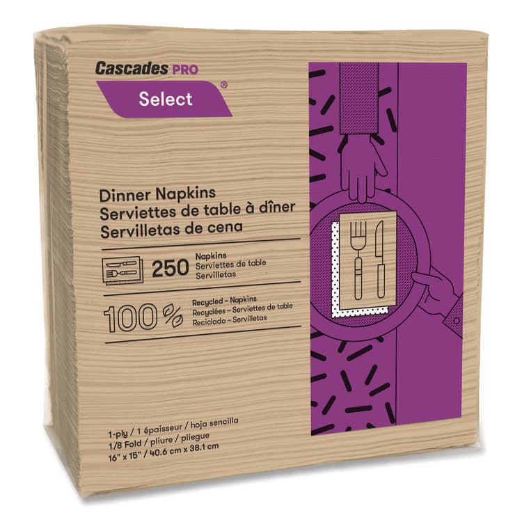 CASCADES TISSUE GROUP Select Dinner Napkins, 1-Ply, 16 x 15.5, Natural Brown, 250/Pack, 12 Packs/Carton (CSDN055) thumbnail 2