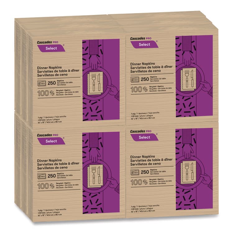 CASCADES TISSUE GROUP Select Dinner Napkins, 1-Ply, 16 x 15.5, Natural Brown, 250/Pack, 12 Packs/Carton (CSDN055) thumbnail 4