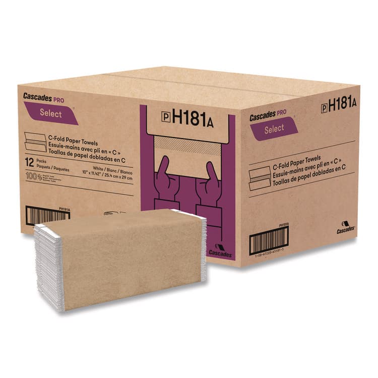 CASCADES TISSUE GROUP Select Folded Paper Towels, C-Fold Towels, 1-Ply, 3.75 x 10, White, 198 Towels/Pack, 12 Packs/Carton (CSDH181)