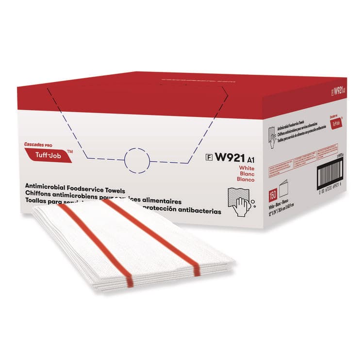 CASCADES TISSUE GROUP Tuff-Job S900 Antimicrobial Foodservice Towels, 12 x 24, White/Red, 150/Carton (CSDW921)
