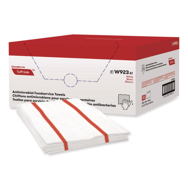 CASCADES TISSUE GROUP Tuff-Job Guard Antimicrobial Towels, 12 x 21, 1/4 Fold, White/Red, 150/Carton (CSDW923)