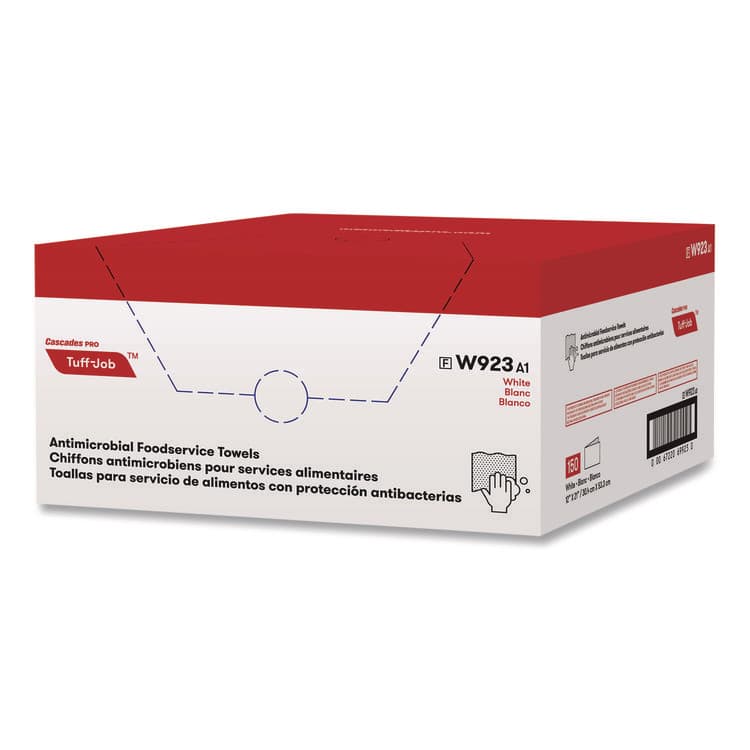 CASCADES TISSUE GROUP Tuff-Job Guard Antimicrobial Towels, 12 x 21, 1/4 Fold, White/Red, 150/Carton (CSDW923) thumbnail 3