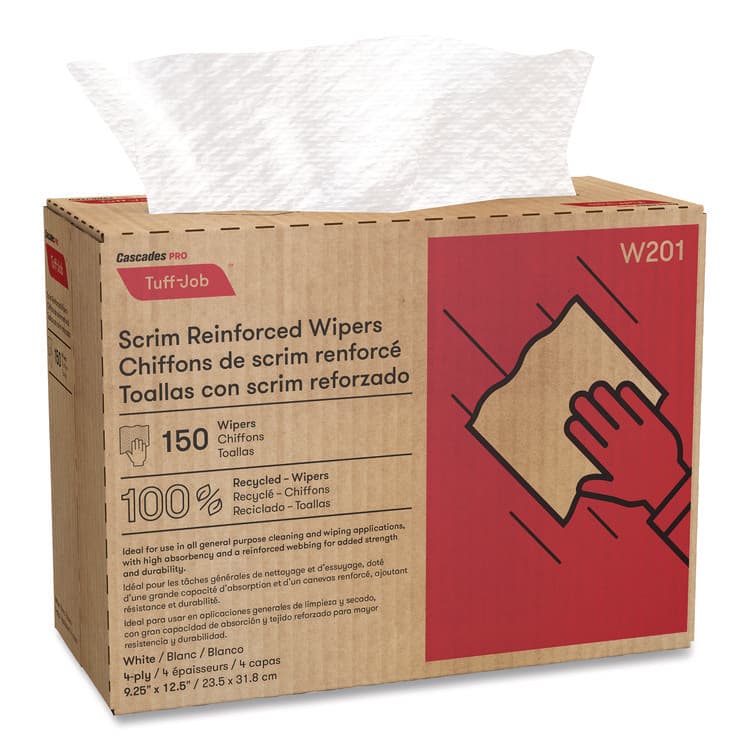 CASCADES TISSUE GROUP Tuff-Job Scrim Reinforced Wipers, 4-Ply, 9.25 x 12.5, White, 150/Box, 10 Boxes/Carton (CSDW201) thumbnail 2