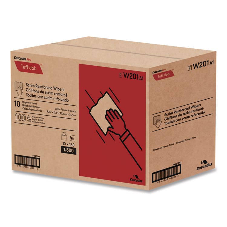 CASCADES TISSUE GROUP Tuff-Job Scrim Reinforced Wipers, 4-Ply, 9.25 x 12.5, White, 150/Box, 10 Boxes/Carton (CSDW201) thumbnail 3