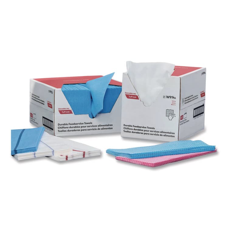 CASCADES TISSUE GROUP Tuff-Job Guard Antimicrobial Towels, 12 x 21, 1/4 Fold, White/Red, 150/Carton (CSDW923) thumbnail 4