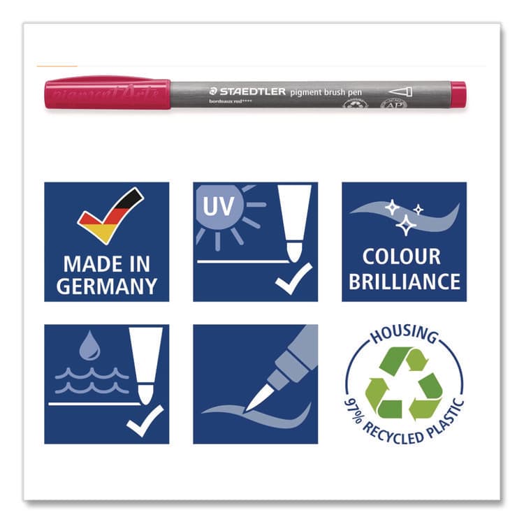 STAEDTLER, . Pigment Brush Pen Set, Medium-Firm, Assorted Basic Colors, 12/Pack (STD371C121) thumbnail 4