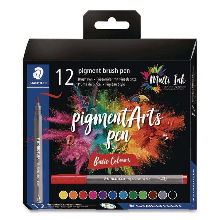STAEDTLER, . Pigment Brush Pen Set, Medium-Firm, Assorted Basic Colors, 12/Pack (STD371C121)