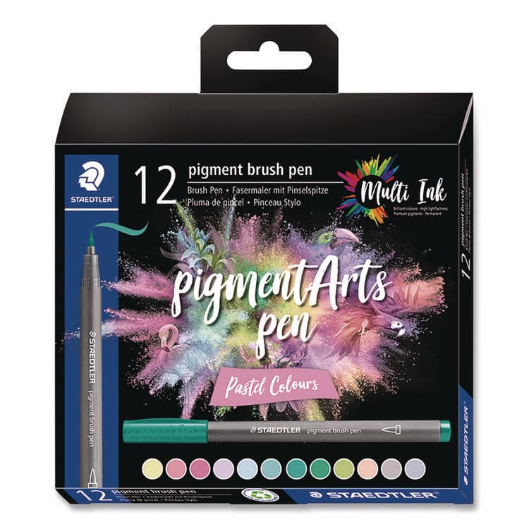 STAEDTLER, . Pigment Brush Pen Set, Medium Firm, Assorted Pastel Colors, 12/Pack (STD371C122)