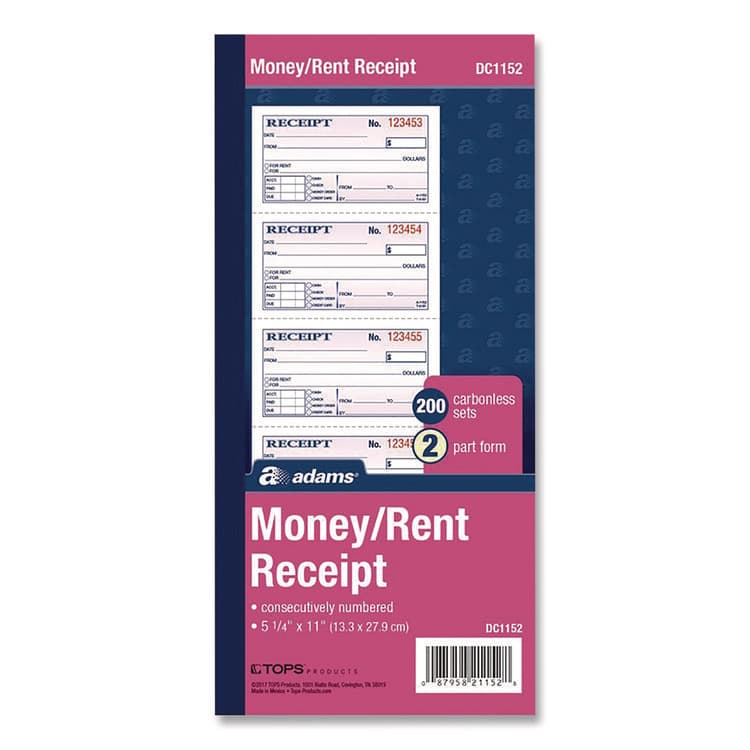 CARDINAL BRANDS . Money/Rent Receipt Book, Two-Part Carbonless, 4.75 x 2.75, 200 Forms Total (ABFDC1152)
