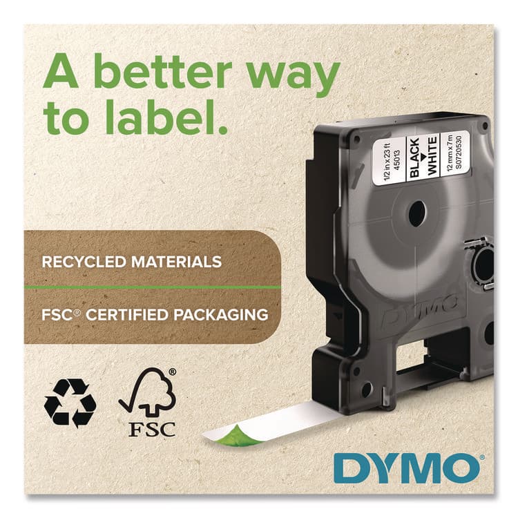 DYMO D1 Standard Labels, 0.5" x 23 ft, Black Print on White Tape, 2/Pack (DYM1926208) thumbnail 2