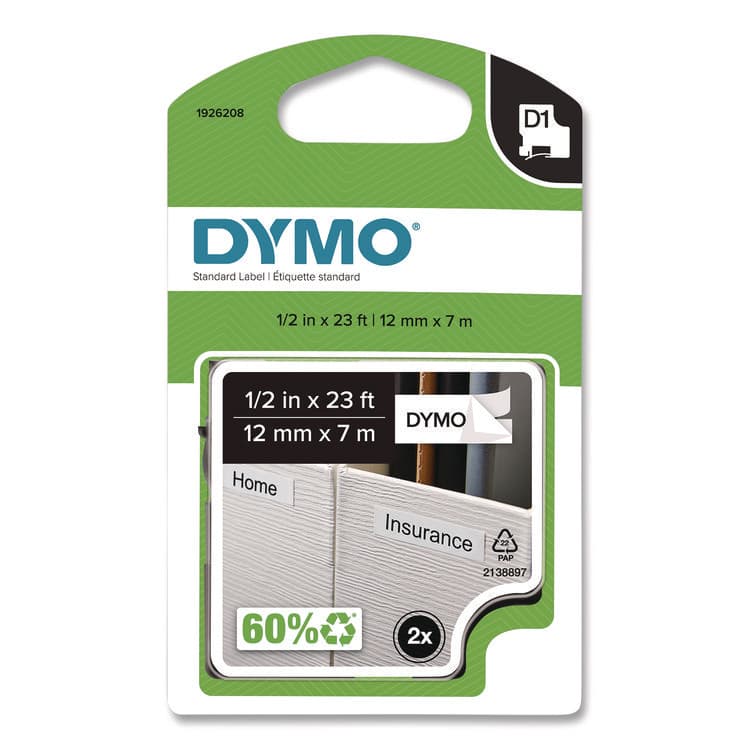 DYMO D1 Standard Labels, 0.5" x 23 ft, Black Print on White Tape, 2/Pack (DYM1926208) thumbnail 4
