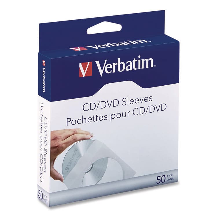 VERBATIM CORPORATION CD/DVD Sleeves, 1 Disc Capacity, Clear/White, 50/Box (VER70126)