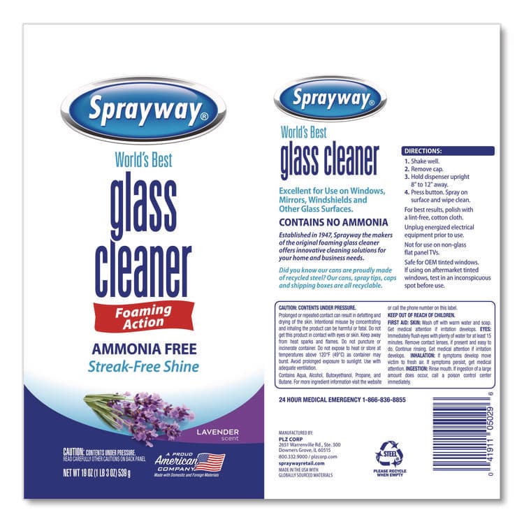 PLZ CORP Glass Cleaner, Lavender, 19 oz Aerosol Spray, 6/Carton (CGCSW5029) thumbnail 4