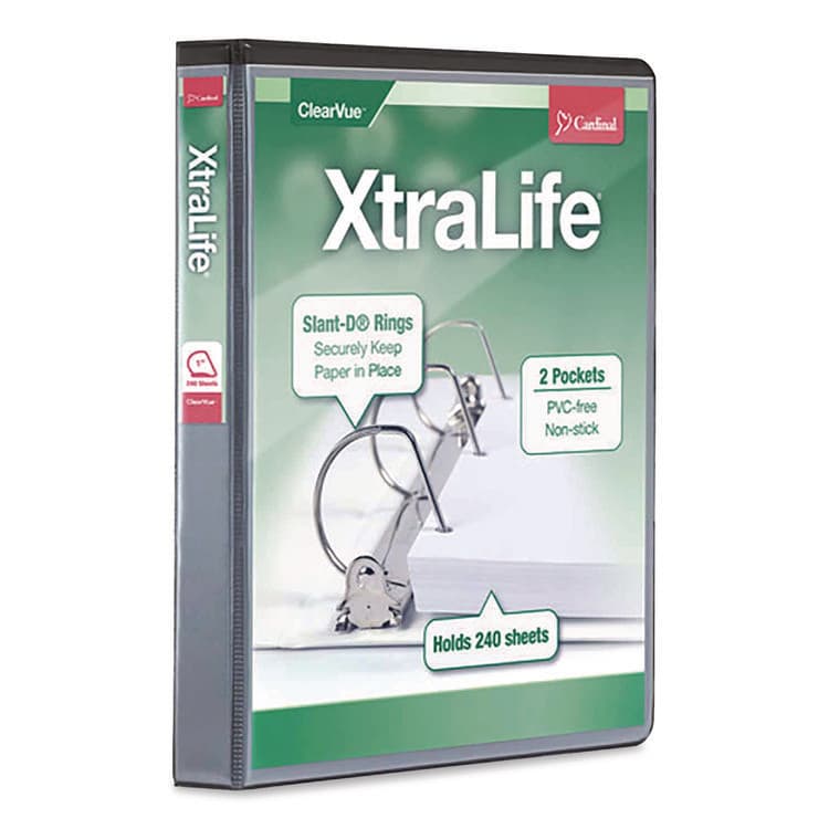 CARDINAL BRANDS . XtraLife ClearVue Non-Stick Slant-D Ring Binder, 3 Rings, 1" Capacity, 11 x 8.5, Black (CRD26301)