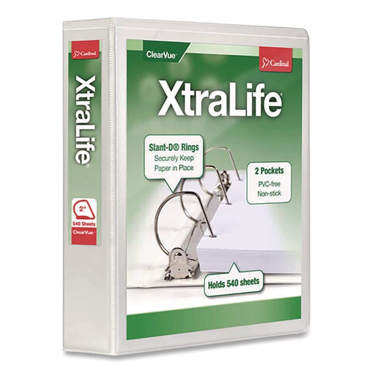 CARDINAL BRANDS . XtraLife ClearVue Non-Stick Slant-D Ring Binder, 3 Rings, 2" Capacity, 11 x 8.5, White (CRD26320)