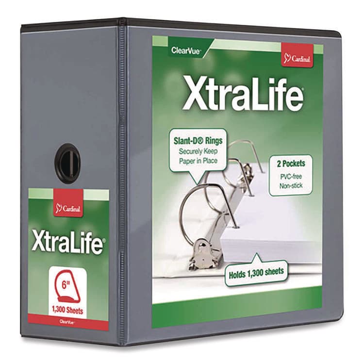 CARDINAL BRANDS . XtraLife ClearVue Non-Stick Slant-D Ring Binder, 3 Rings, 6" Capacity, 11 x 8.5, Black (CRD26361)