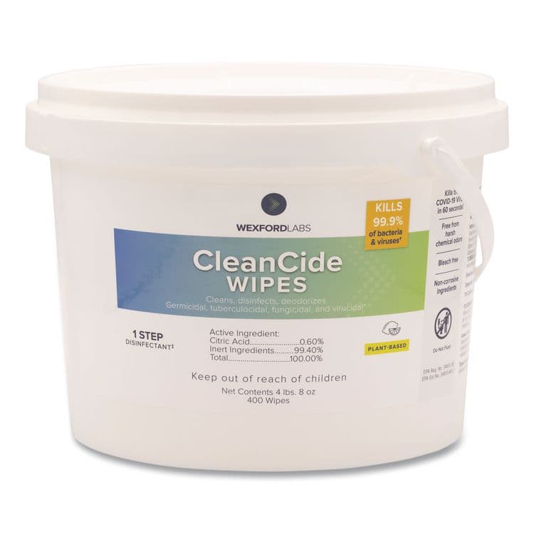 WEXFORD LABS CleanCide Disinfecting Wipes, 1-Ply, 8 x 5.5, Fresh Scent, White, 400/Tub (WXF3130B400DEA)