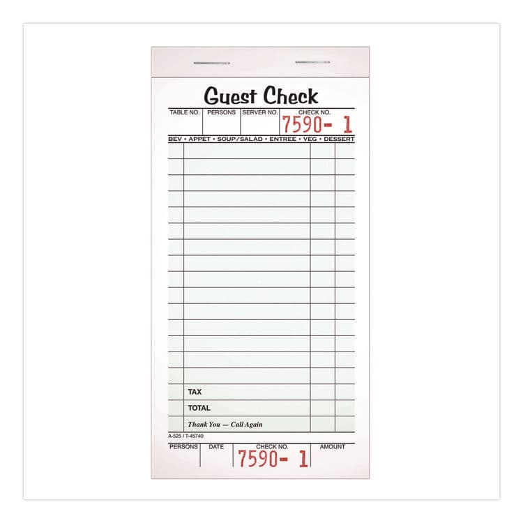 CARDINAL BRANDS . One-Part Guest Check Pad with Perforated Stub, One-Part (No Copies), 3.4 x 6.25, 50 Forms/Pad, 10 Pads/Pack (ABF525SW) thumbnail 2