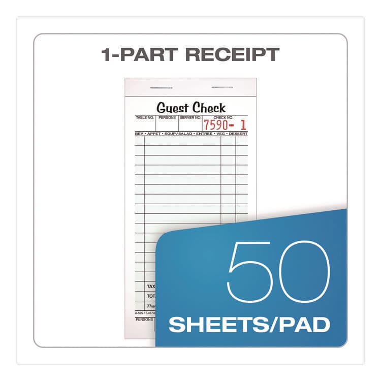 CARDINAL BRANDS . One-Part Guest Check Pad with Perforated Stub, One-Part (No Copies), 3.4 x 6.25, 50 Forms/Pad, 10 Pads/Pack (ABF525SW) thumbnail 3