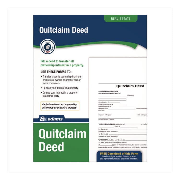 CARDINAL BRANDS . Quitclaim Deed Forms with Instructions and Free Downloads, One-Part (No Copies), 8.5 x 11, 4 Forms Total (ABFLF298)