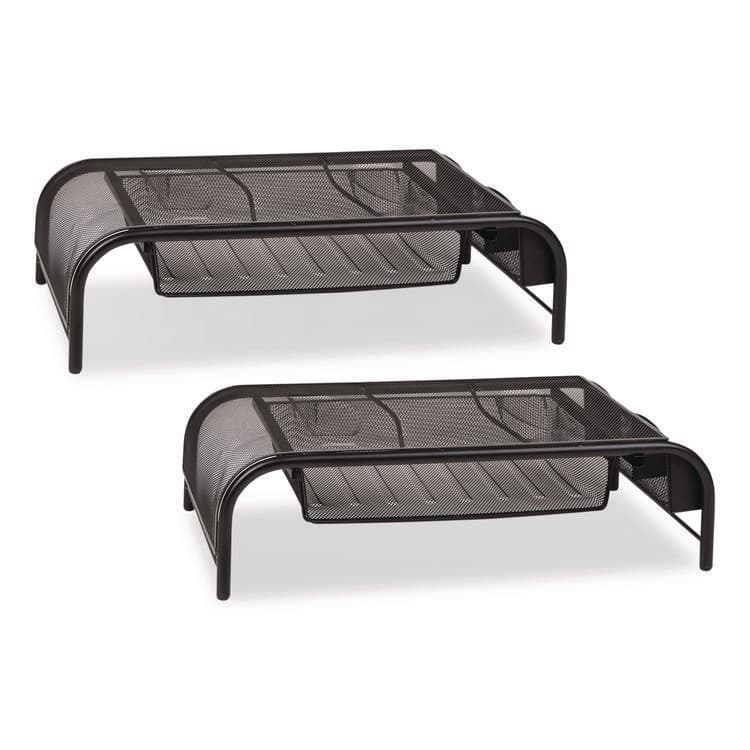 EMS MIND READER LLC Metal Mesh Monitor Stand with Paper Tray, 20" x 11.5" x 5.5", Black, Supports 33 lb, 2/Pack (EMS2MESHMONBLK)