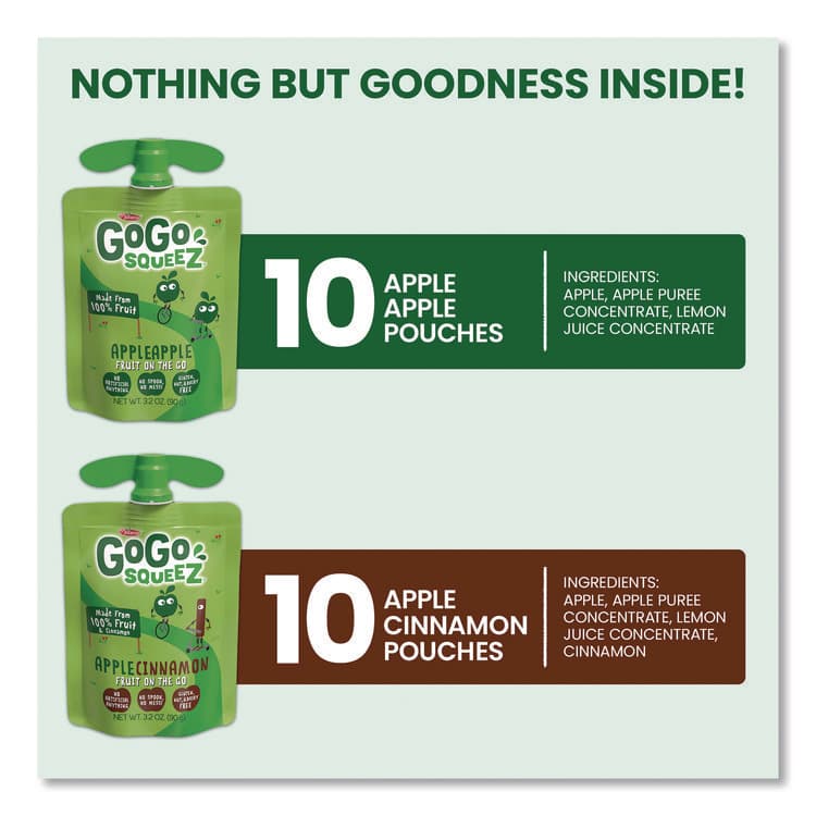 MATERNE NORTH AMERICA Fruit on the Go, (10) Apple/(10) Apple Cinnamon, 3.2 oz Pouch, 20/Box (GGQ24331019) thumbnail 2