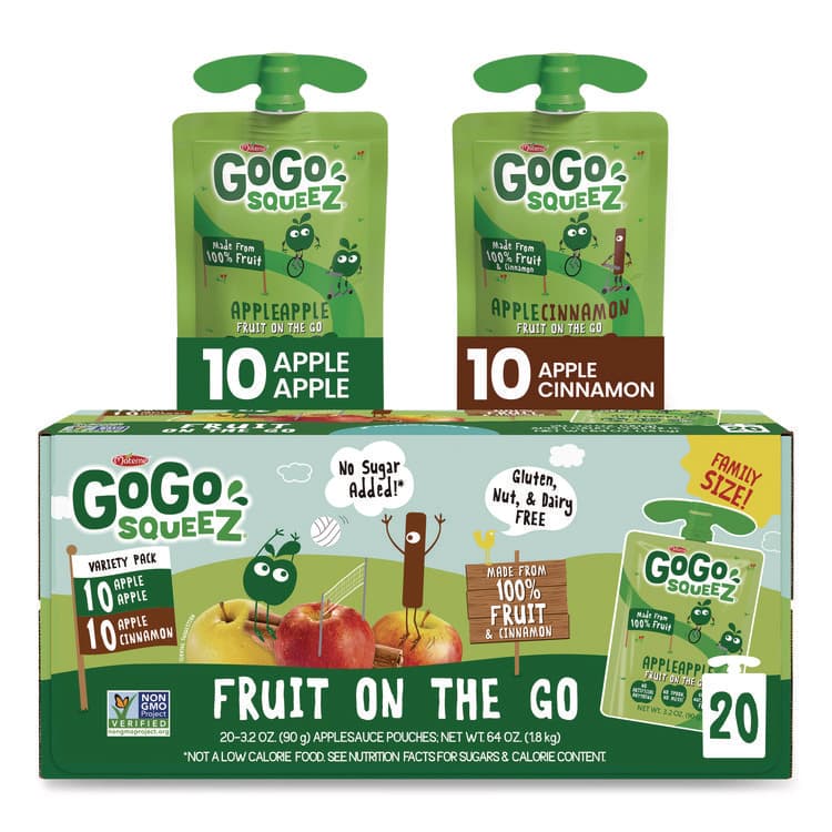 MATERNE NORTH AMERICA Fruit on the Go, (10) Apple/(10) Apple Cinnamon, 3.2 oz Pouch, 20/Box (GGQ24331019)