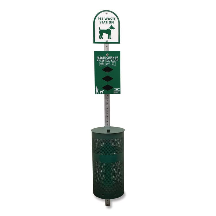 TATCO Dog Waste Station, 12 gal, Open Top, Green/White (TCO28000)