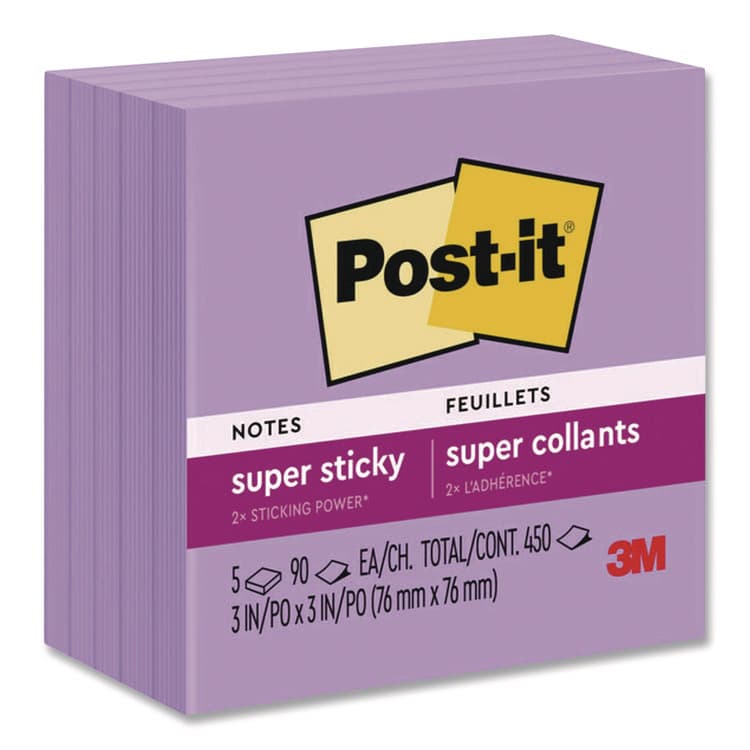 3M/COMMERCIAL TAPE DIV. Super Sticky Notes, 3 x 3, Mulberry, 90 Sheets/Pad, 5 Pads/Pack (MMM6545SSCG)