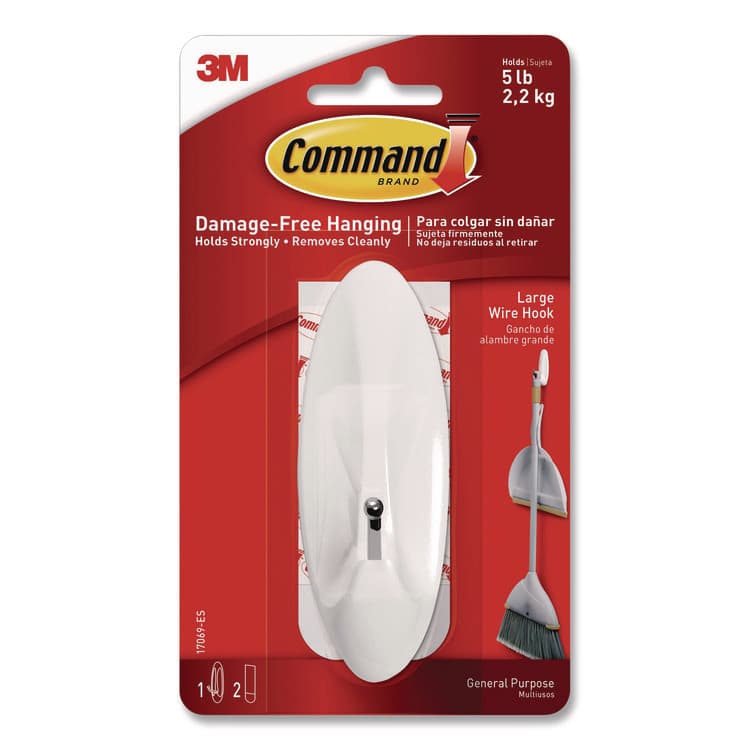 3M/COMMERCIAL TAPE DIV. Large Wire Hook, Metal/Plastic, White, Supports 5 lbs (MMM70006903192)