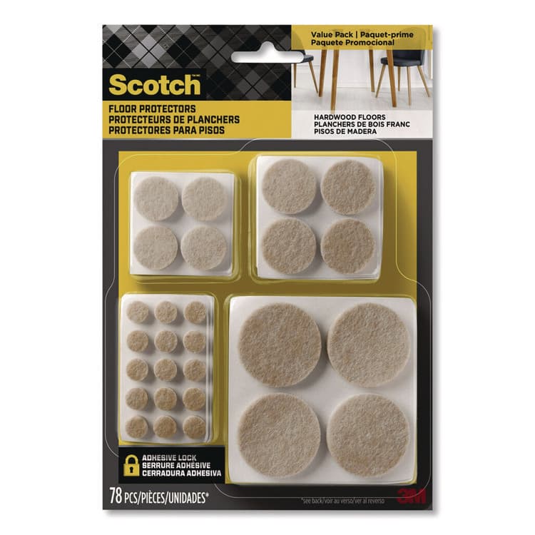 3M/COMMERCIAL TAPE DIV. Felt Pad Protectors, Assorted Round, Beige, 78/Pack (MMMSP855NA)