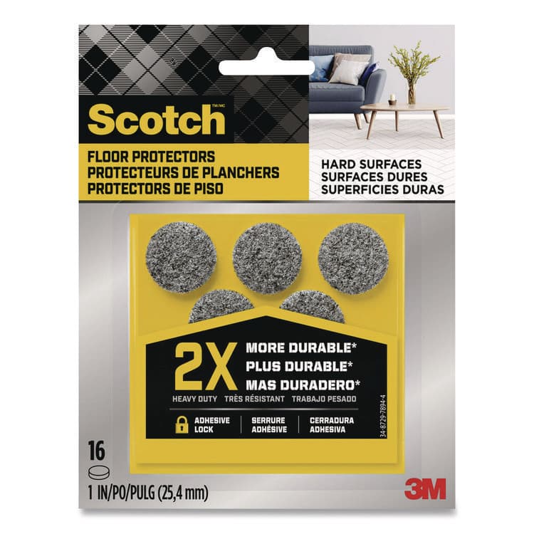 3M/COMMERCIAL TAPE DIV. Felt Pad Protectors, 1" Diameter, Gray, 16/Pack (MMMSP872NA)
