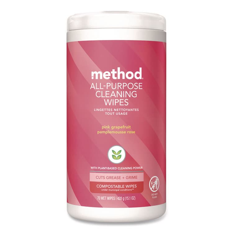 METHOD PRODUCTS . All Purpose Cleaning Wipes, 1 Ply, Pink Grapefruit, White, 70/Pack (MTH365347)
