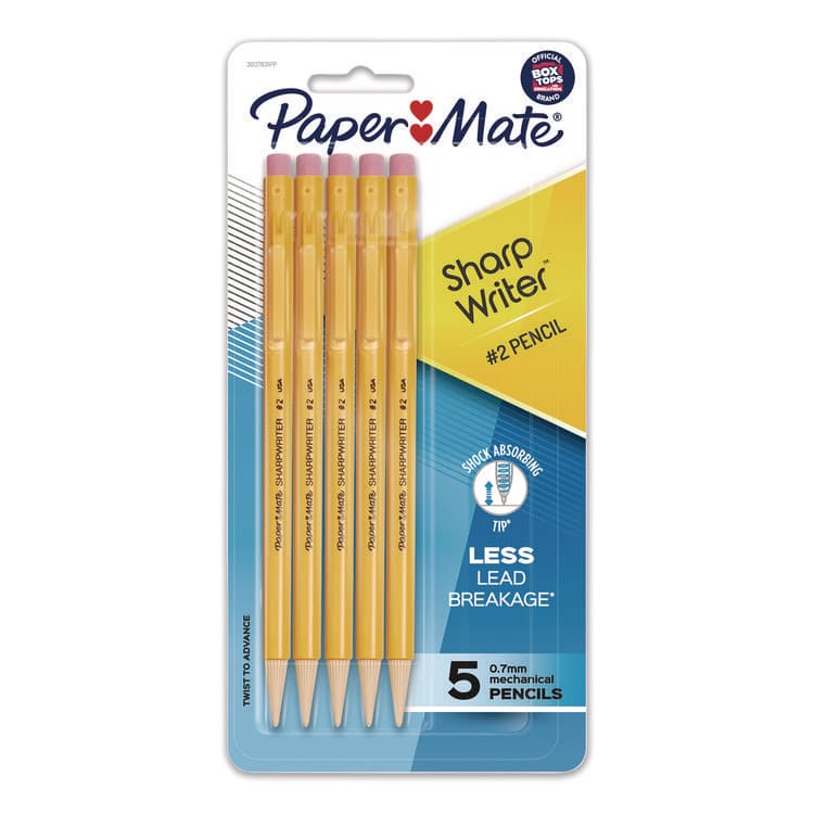 SANFORD Sharpwriter Mechanical Pencil, 0.7 mm, HB (#2), Black Lead, Classic Yellow Barrel, 5/Pack (PAP30376BPP)