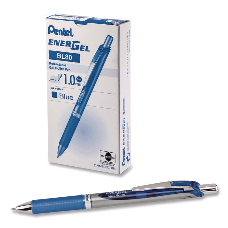 PENTEL OF AMERICA EnerGel RTX Gel Pen, Retractable, Bold 1 mm, Blue Ink, Blue/Gray Barrel, Dozen (PENBL80CDZ)